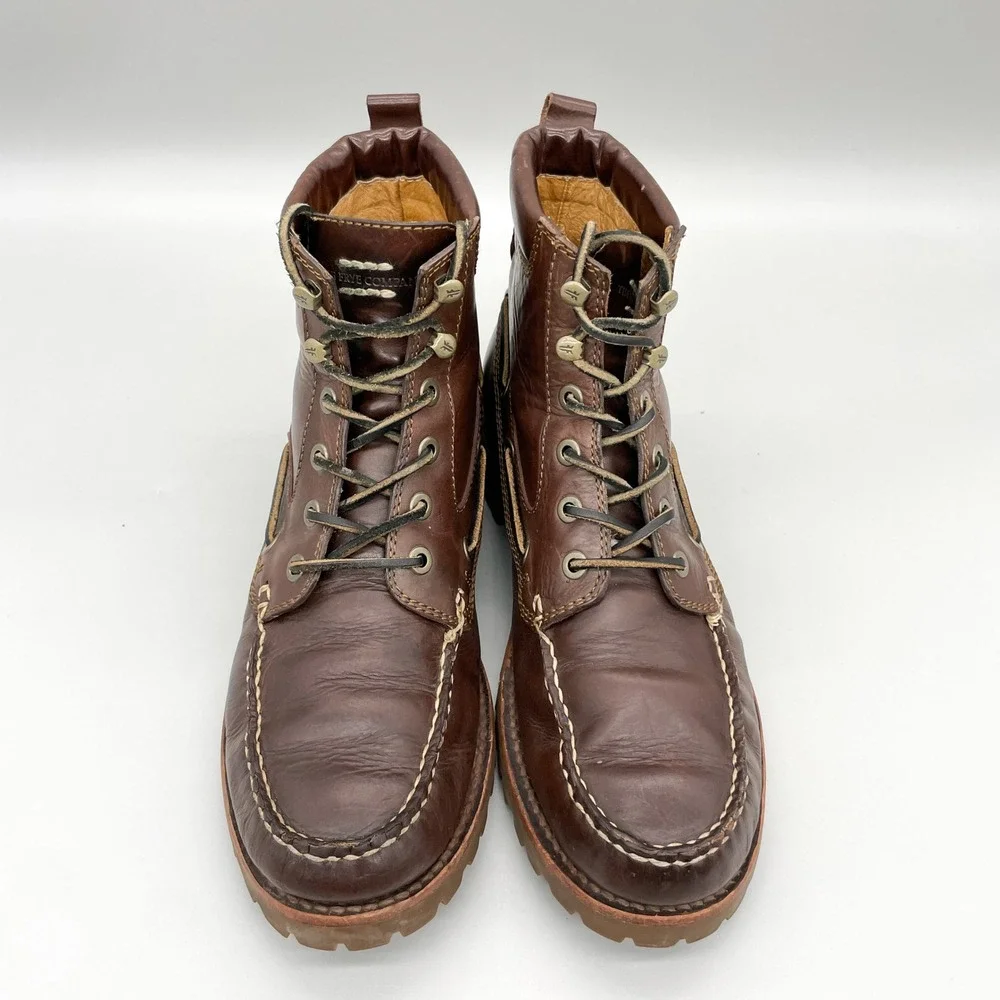 Frye Mens 9 D Brown Leather Moc Toe Chukka Boots Lace Up Lug Sole Rugged Cabin